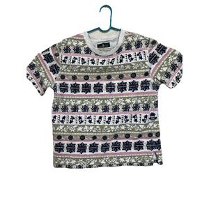 Hunt Club Women's ‎ Petite See*White Floral Polo Short Sleeve Shirt Vintage